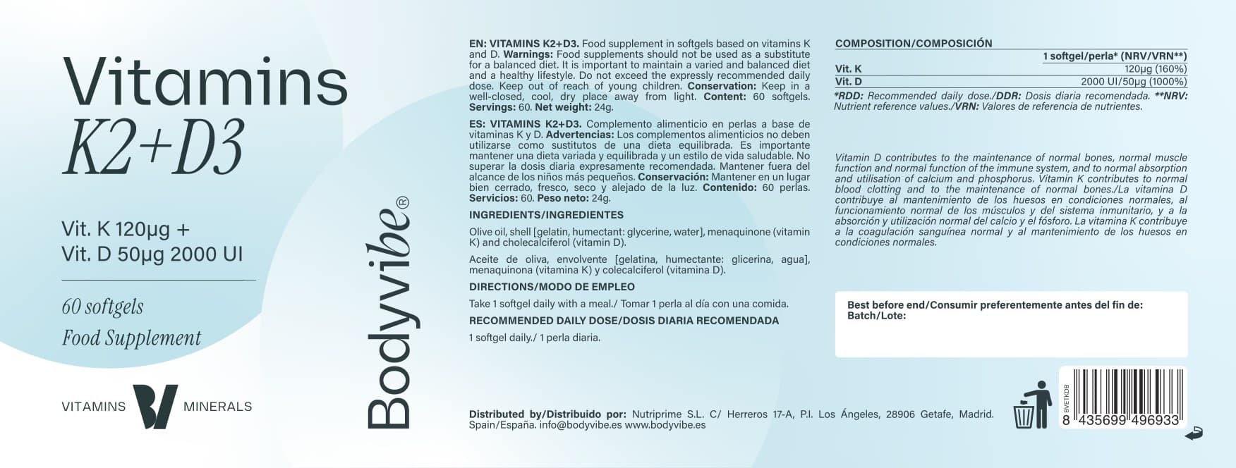 Etiqueta completa de Vitamins K2+D3
